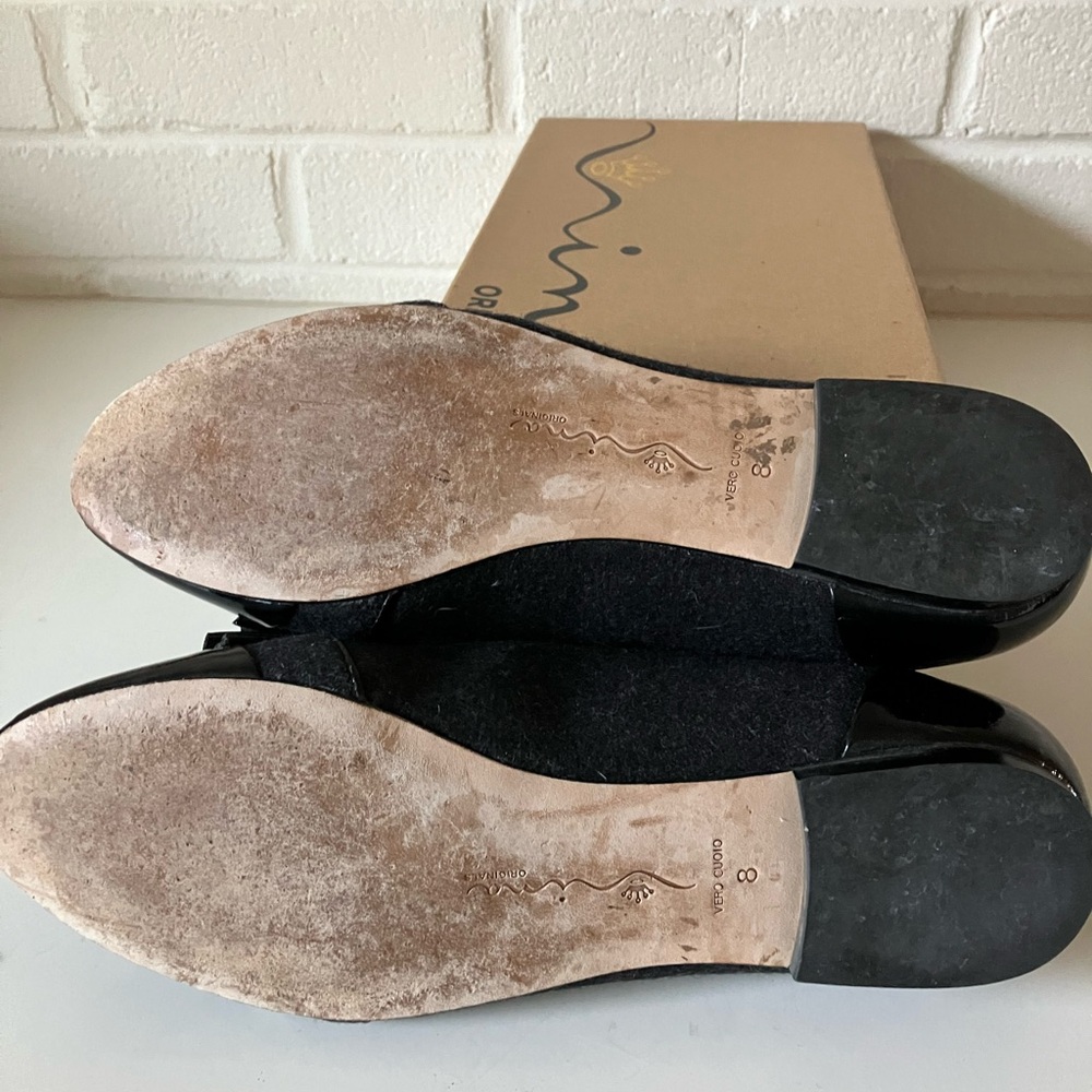 Timeless Nina Black Patent and Wool Bow Loafers size 8 - Picture 6 of 6